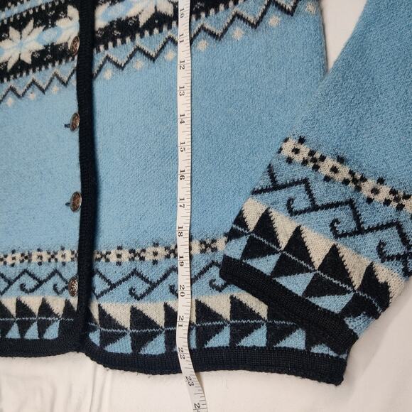 Vtg Tally Ho Wool Winter Fair Isle Thick Knit Cardigan Sweater Medium - Picture 9 of 10